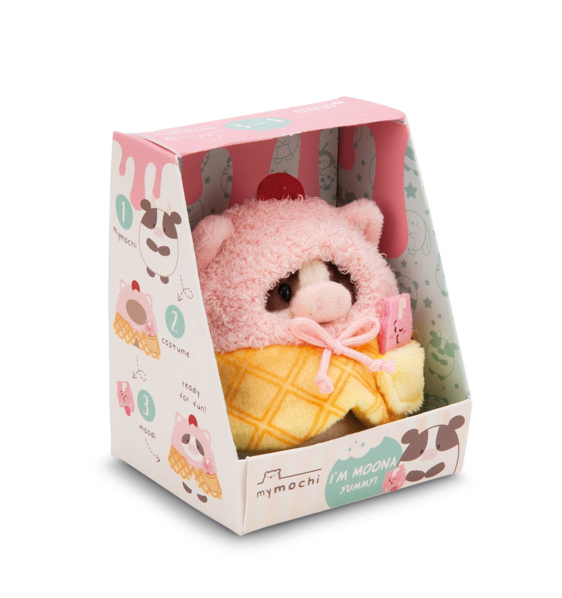 NICI Kuscheltier mymochi Kuh Moona mit Milchshake und Softeiskostüm