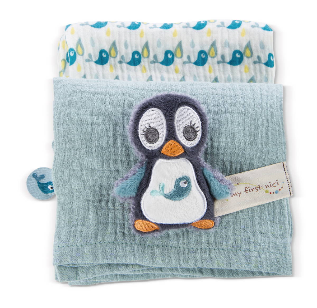 NICI Mulltuch mit Greifling Pinguin Watschili