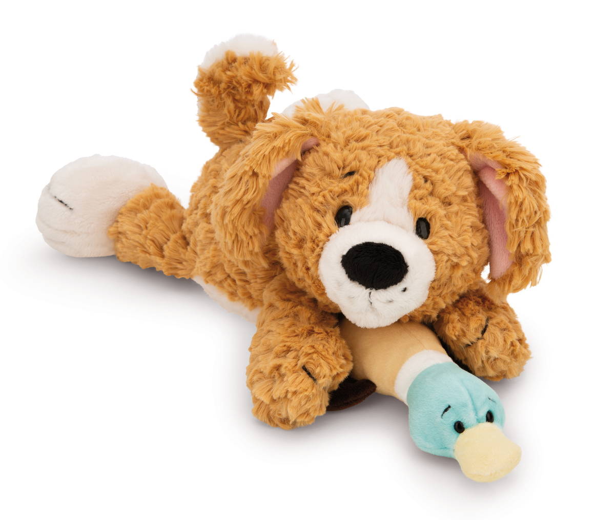 NICI Kuscheltier Hund braun und Ente liegend