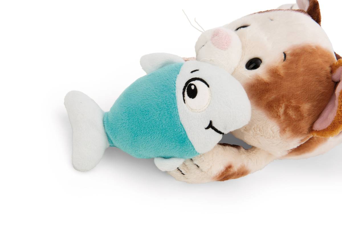 NICI Kuscheltier Glückskatze und Fisch liegend