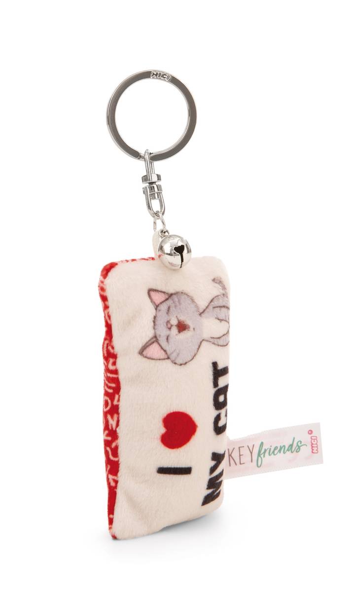 NICI Schlüsselanhänger  Mini Plüschkissen "I Herz my cat" mit Glöckchen