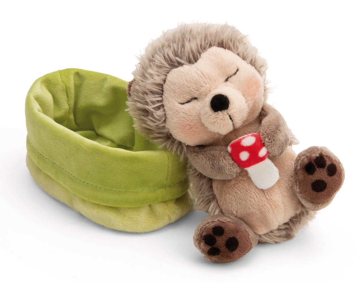 NICI Kuscheltier Igel mit Fliegenpilz schlafend im Körbchen