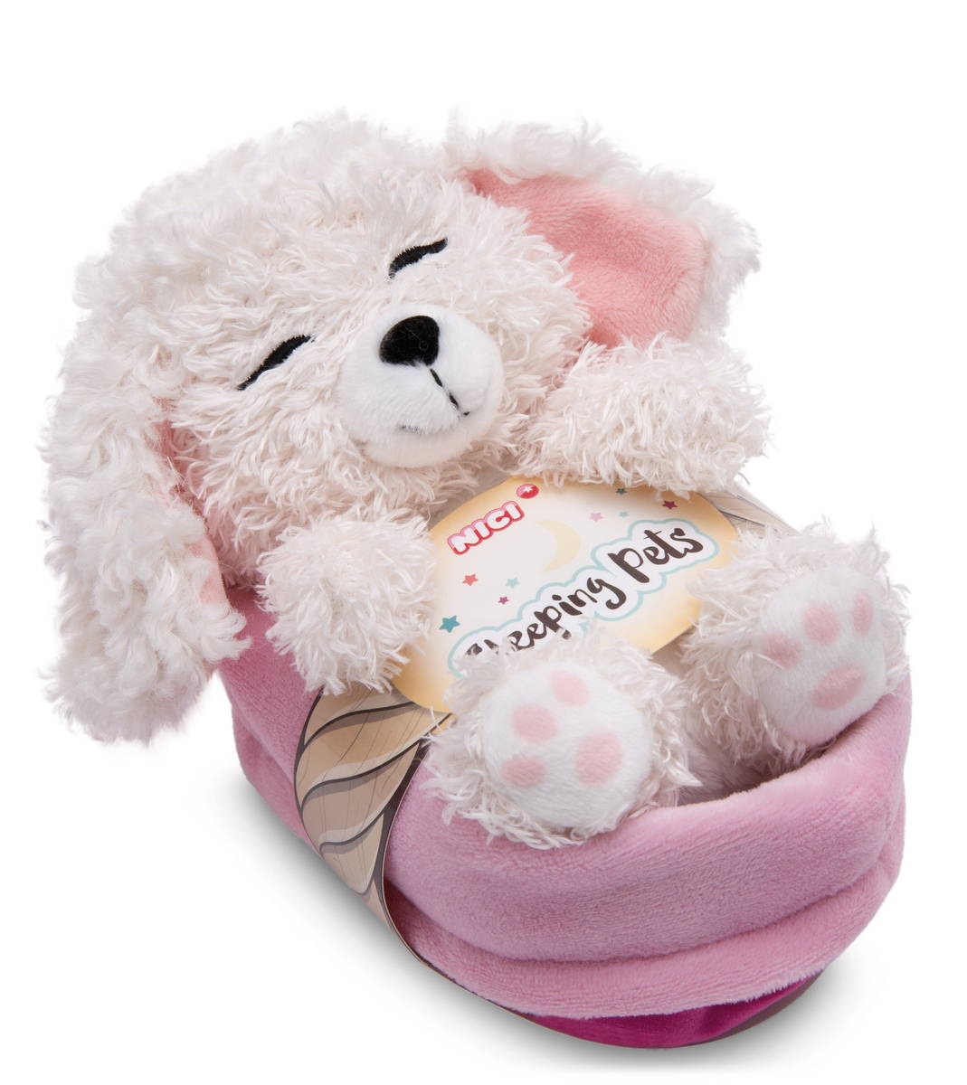 NICI Kuscheltier Hund Pudel weiss schlafend