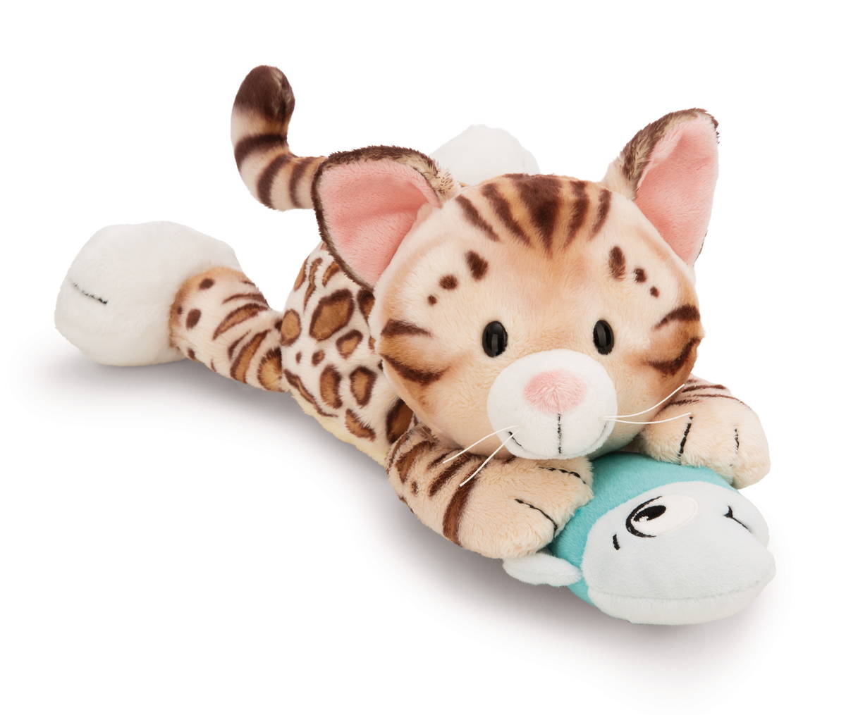 NICI Kuscheltier Katze Bengal und Fisch liegend