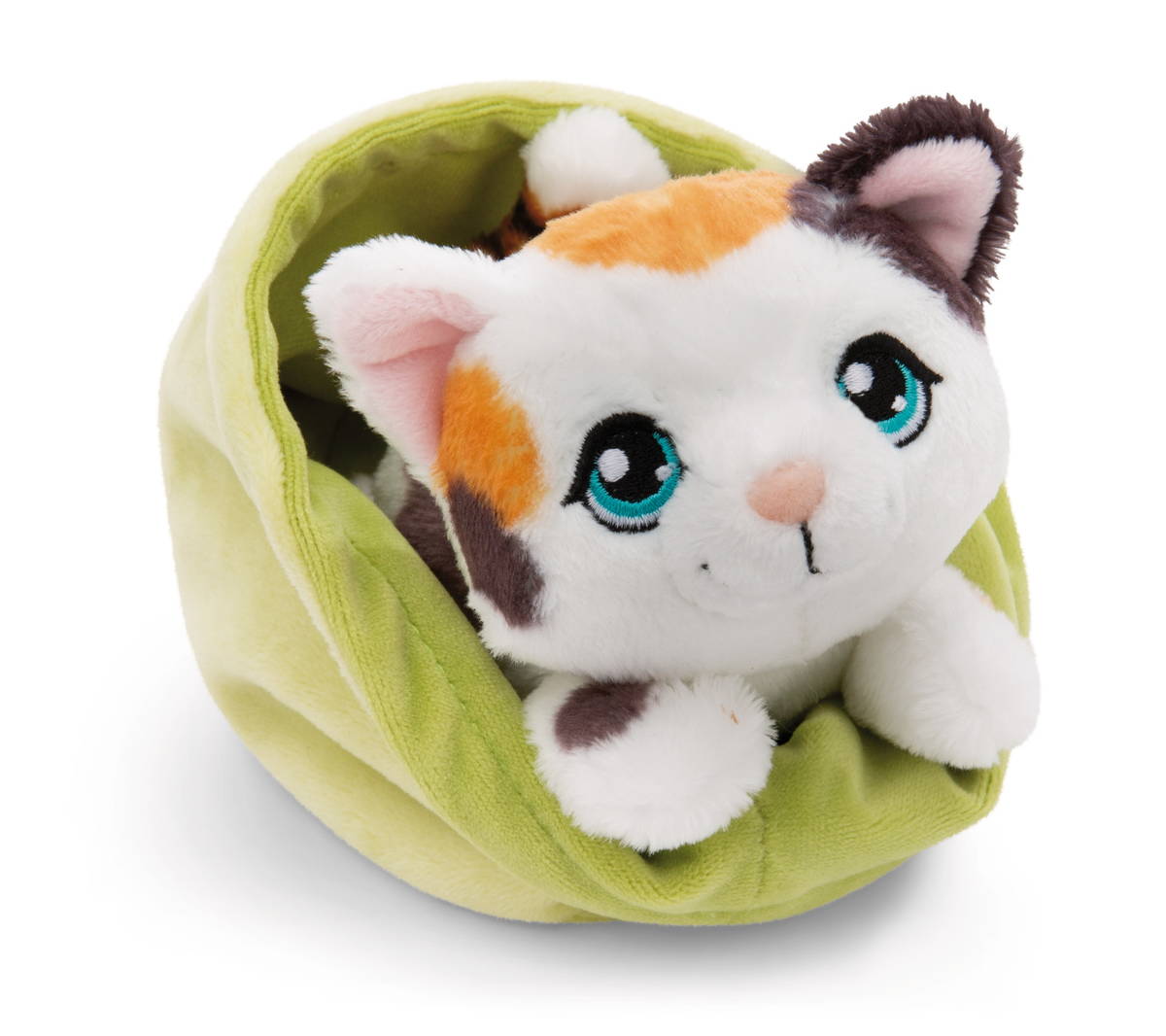 NICI Kuscheltier Katze gefleckt im Körbchen hellgrün