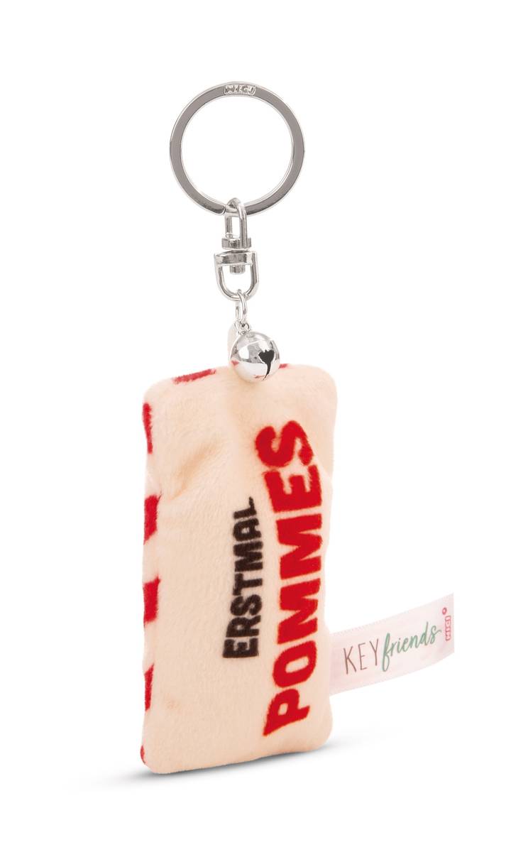NICI Schlüsselanhänger  Mini Plüschkissen "Erstmal Pommes" mit Glöckchen