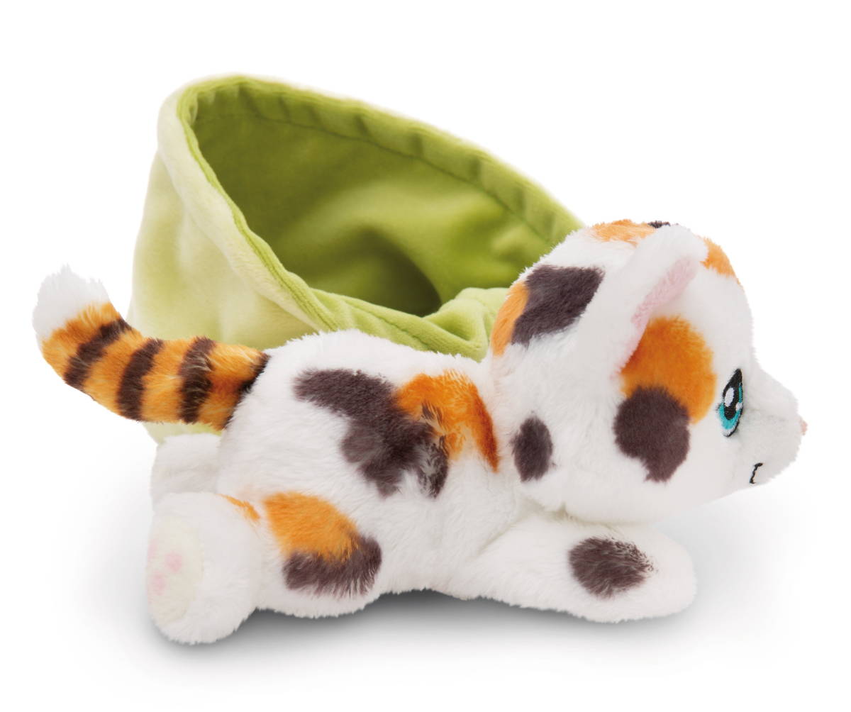 NICI Kuscheltier Katze gefleckt im Körbchen hellgrün