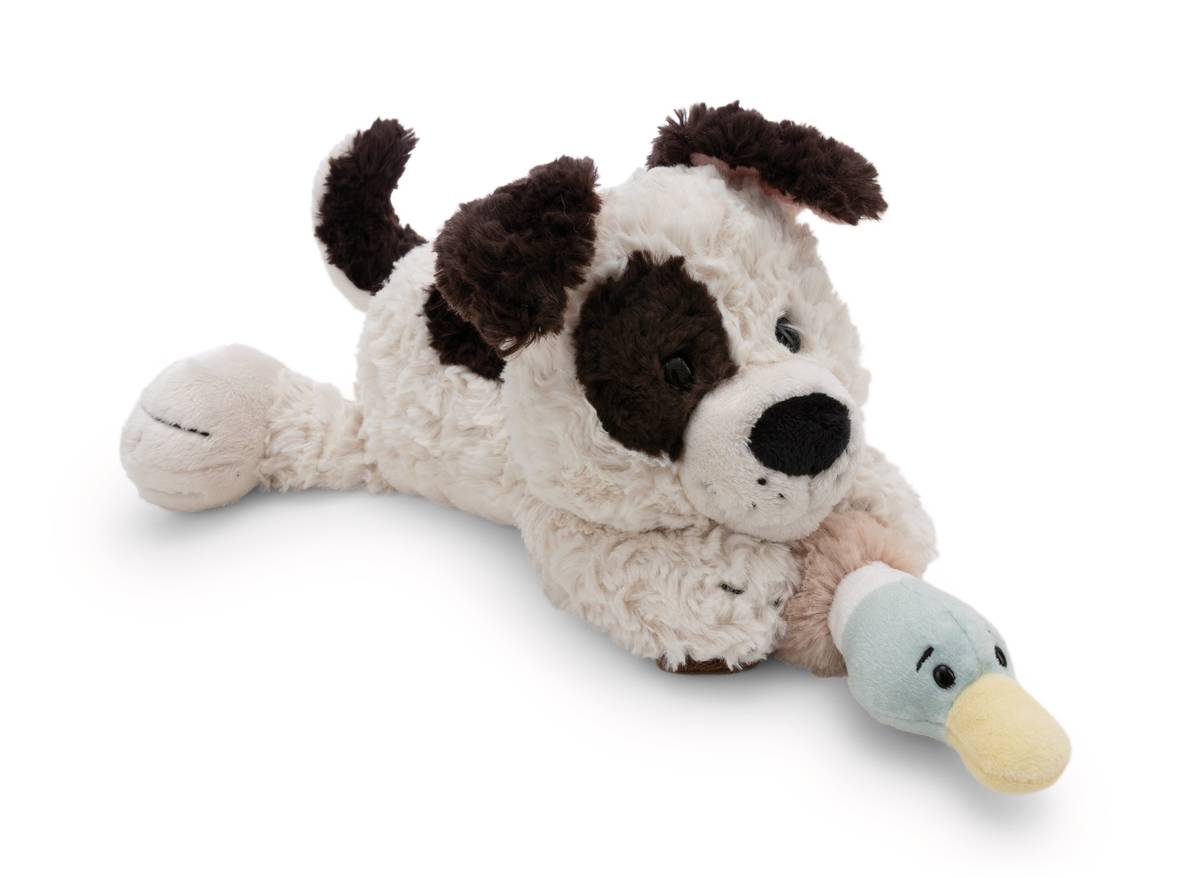 NICI Kuscheltier Hund weiss und Ente 30cm liegend