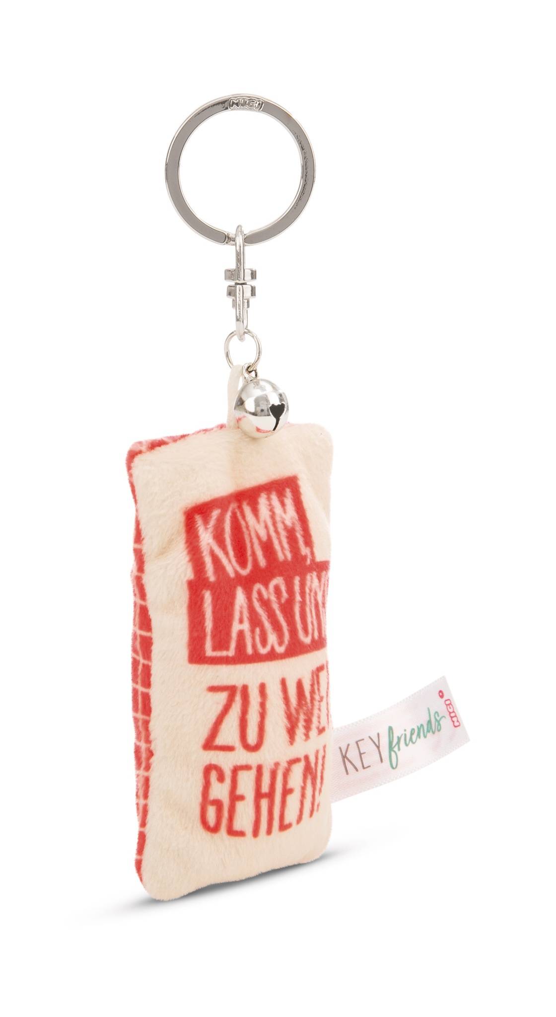 NICI Schlüsselanhänger  Mini Plüschkissen "Komm, lass uns zu weit gehen!" mit Glöckchen