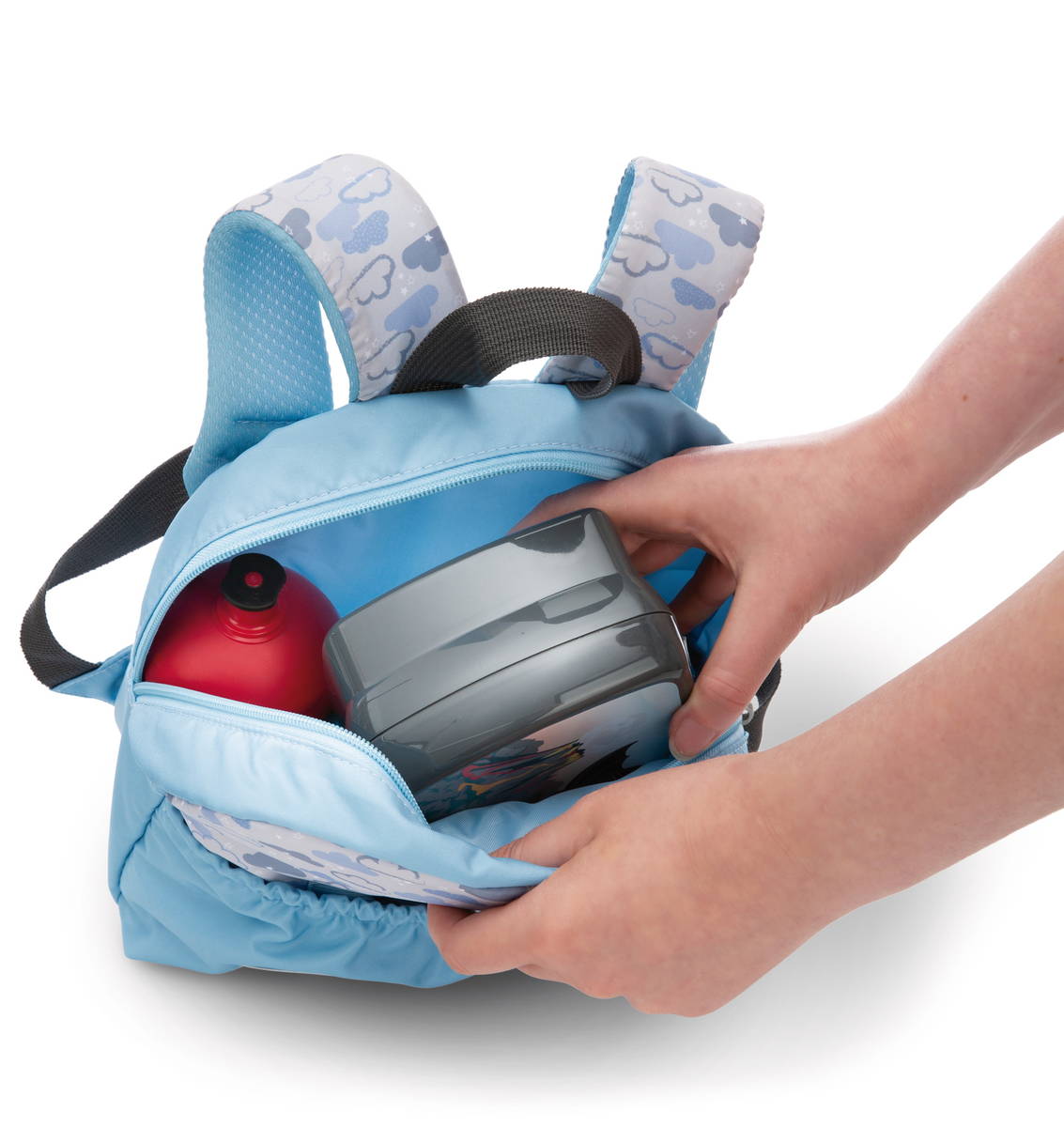 NICI Rucksack hellblau mit Rotem Panda