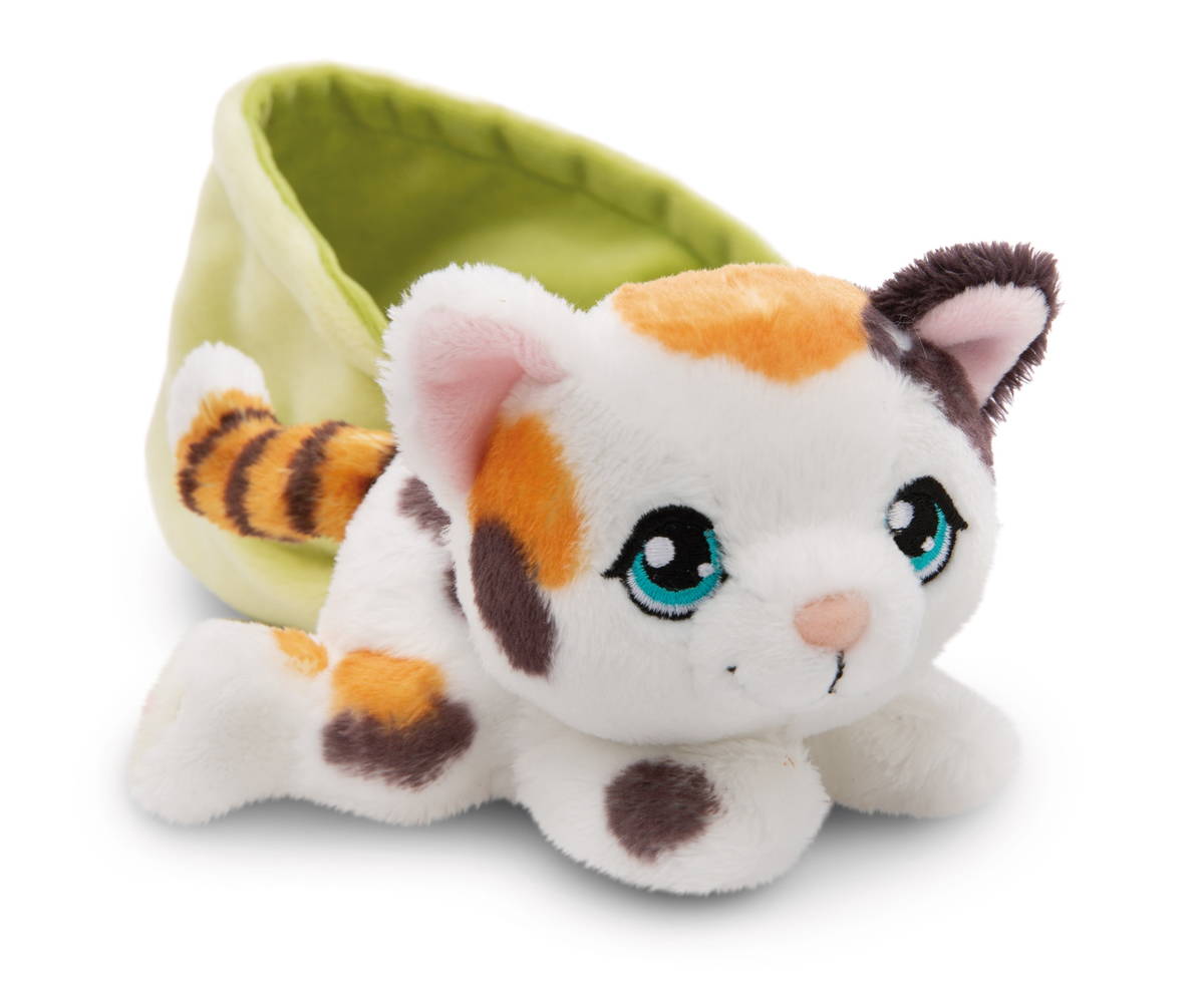 NICI Kuscheltier Katze gefleckt im Körbchen hellgrün