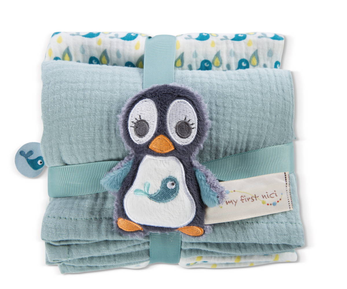 NICI Mulltuch mit Greifling Pinguin Watschili