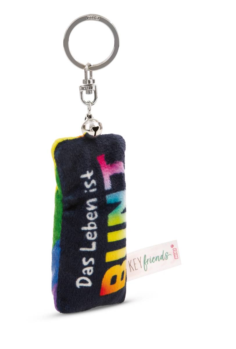 NICI Schlüsselanhänger  Mini Plüschkissen "Das Leben ist bunt" mit Glöckchen