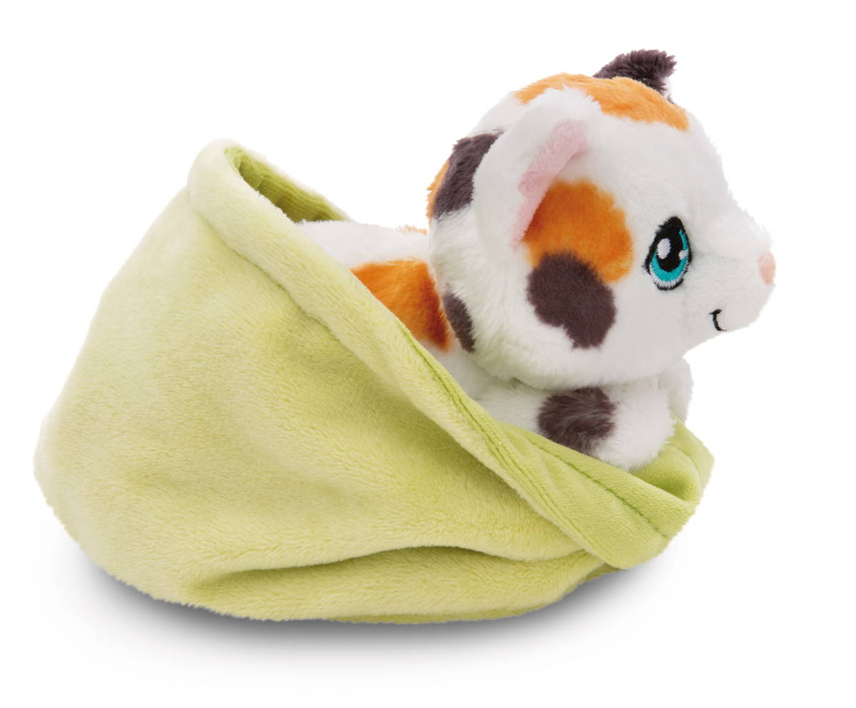 NICI Kuscheltier Katze gefleckt im Körbchen hellgrün