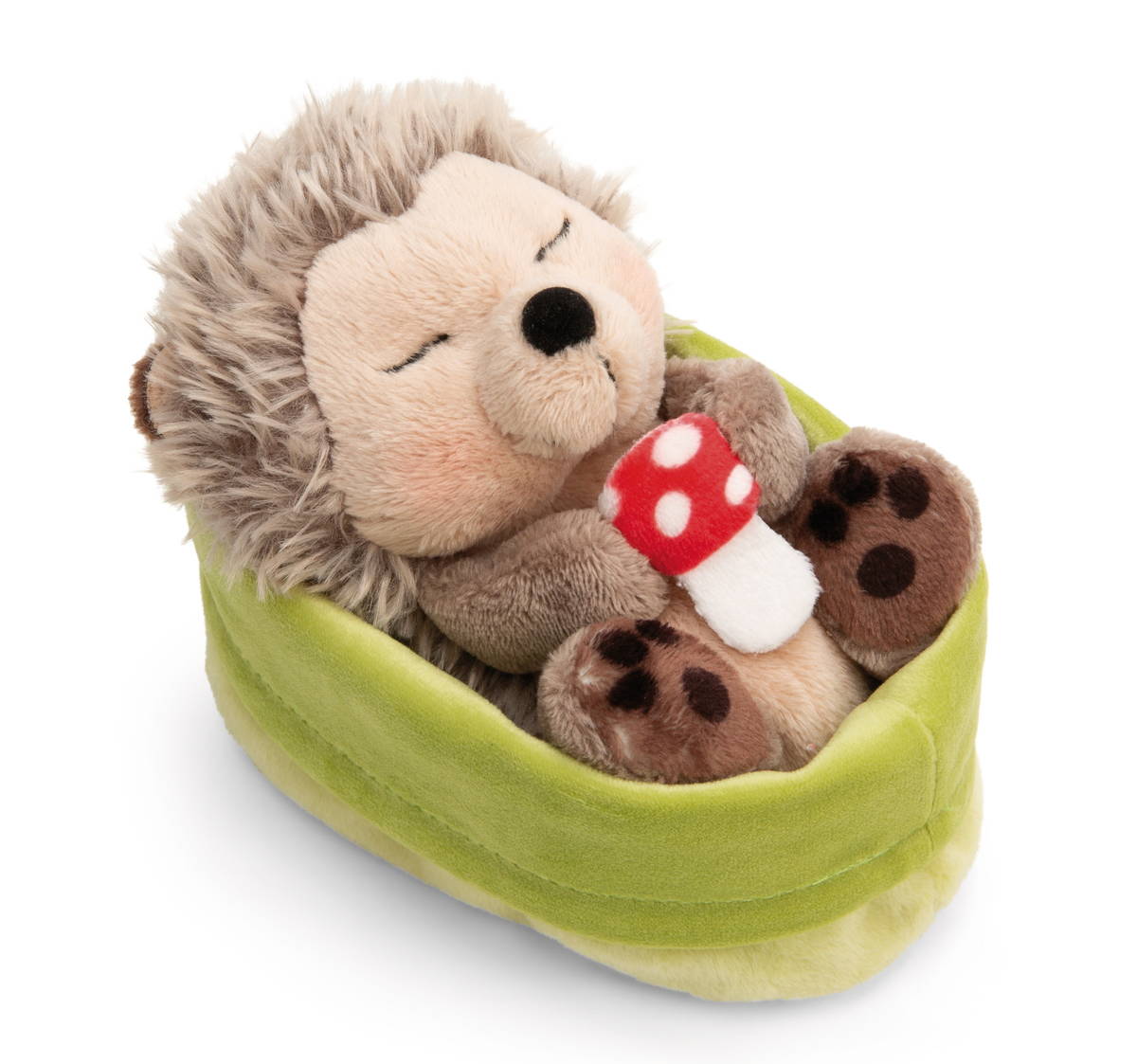 NICI Kuscheltier Igel mit Fliegenpilz schlafend im Körbchen