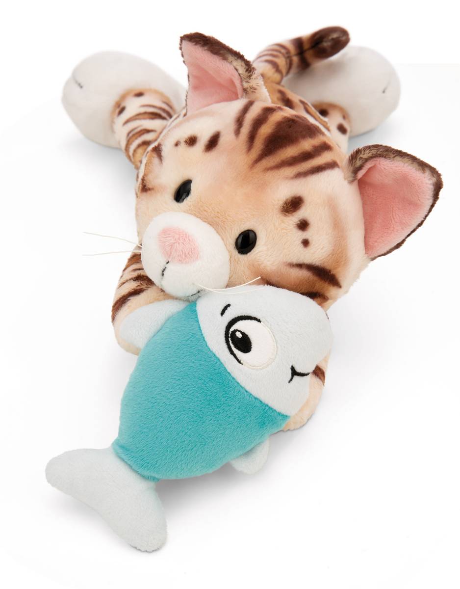 NICI Kuscheltier Katze Bengal und Fisch liegend