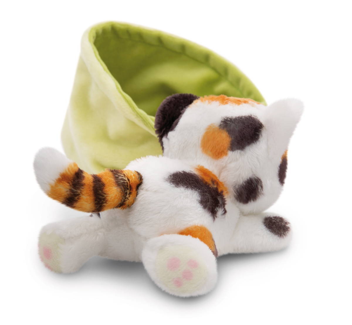 NICI Kuscheltier Katze gefleckt im Körbchen hellgrün