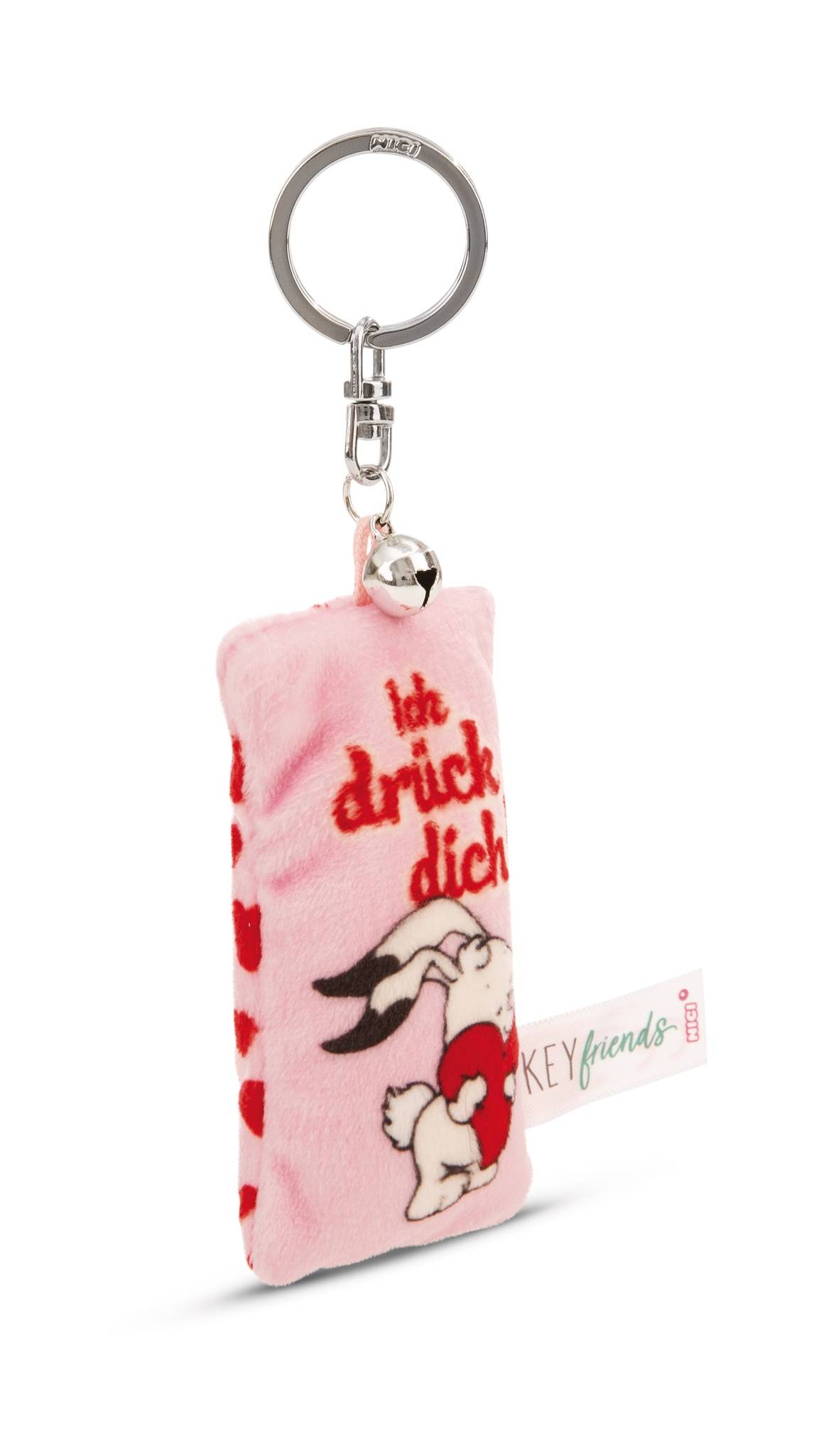 NICI Schlüsselanhänger  Mini Plüschkissen "Ich drück dich!" mit Glöckchen