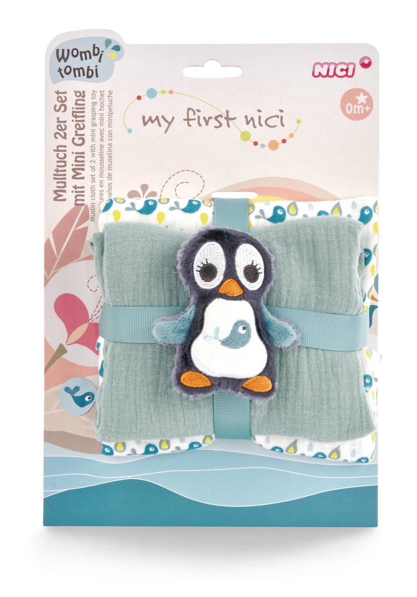 NICI Mulltuch mit Greifling Pinguin Watschili