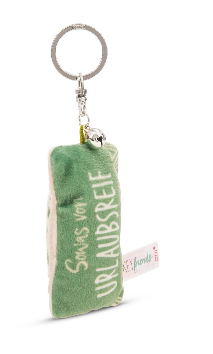 NICI Schlüsselanhänger  Mini Plüschkissen "Sowas von urlaubsreif" mit Glöckchen