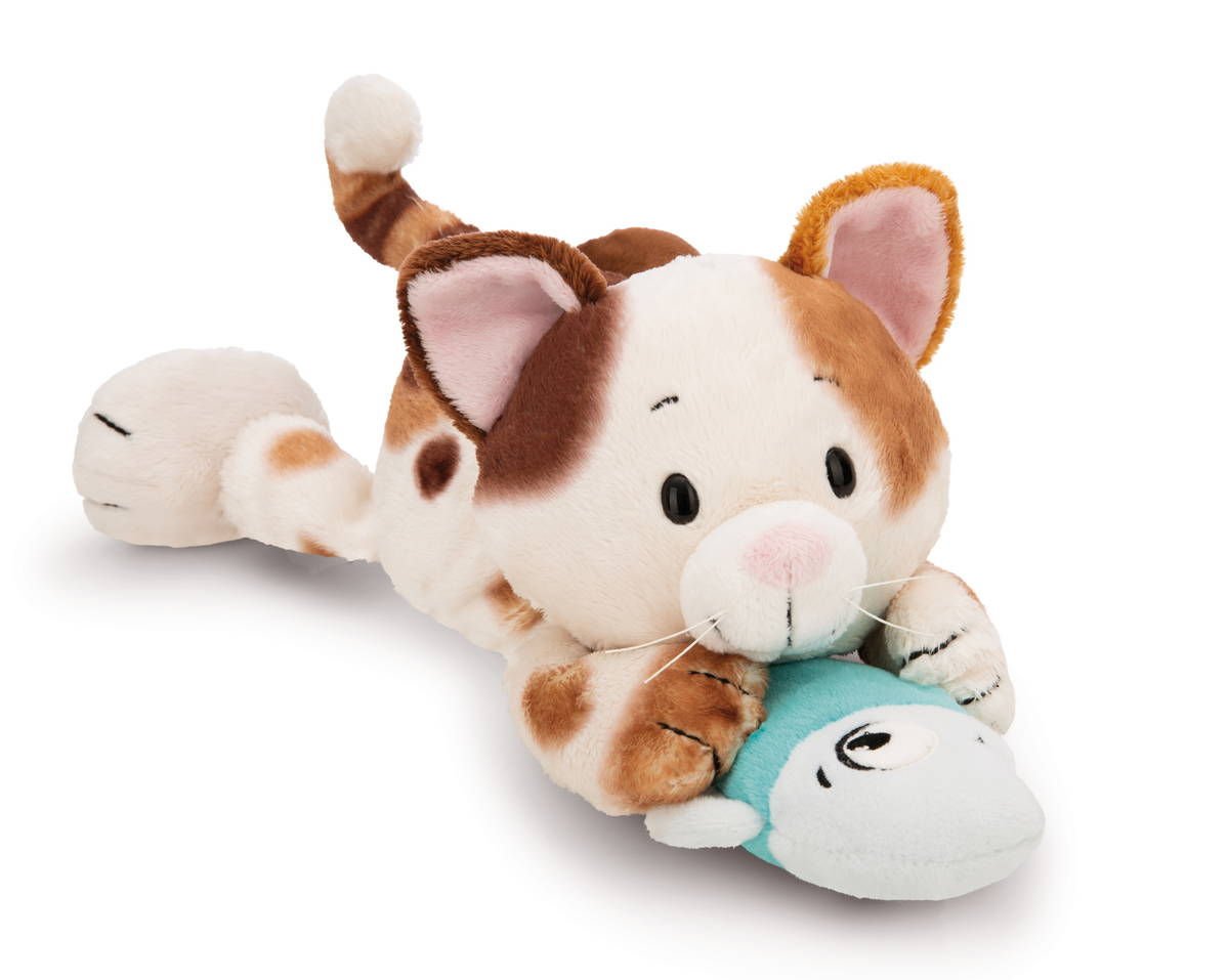 NICI Kuscheltier Glückskatze und Fisch liegend